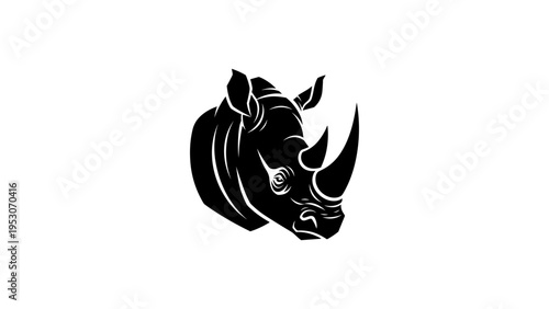 Bold silhouette of a rhino head on white background