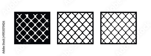 Chain link fence mesh icon set. Industrial diamond grid for security and perimeter protection.