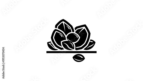 Minimalist monochrome floral icon with bold leaves and petals