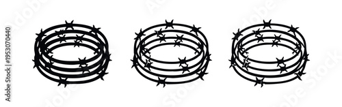 Barbed wire coil icon set. Danger, security, and restricted area boundary symbol.