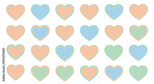 Colorful hearts in pastel shades.
