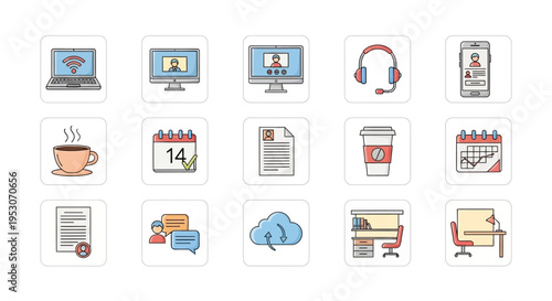 icons of office and communication tools.