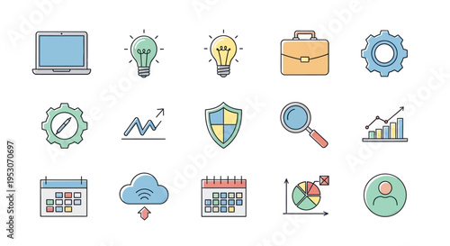 Business icons on white background.