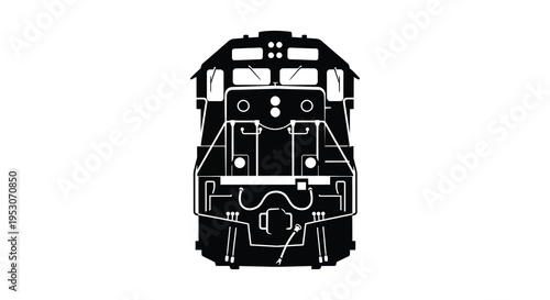 Silhouette of a train's front view in black and white