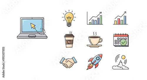 Business icons on white background.