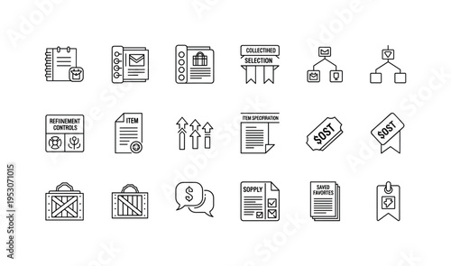 Merchandise directory binder, collection tiles screen, highlighted selection ribbon, department hierarchy tree, refinement