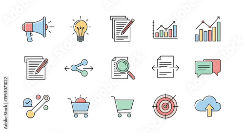 Business icons for marketing and commerce.
