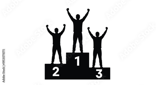 Three Silhouetted People Standing On A Podium With Numbers 1, 2, and 3 For Success And Victory Concepts