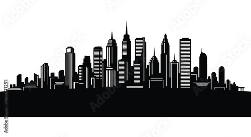 Silhouette of a modern city skyline with sleek skyscrapers and towering buildings