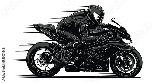 Silhouette of a motorcyclist riding a bike in motion speeding down the road with a sense of freedom and thrill