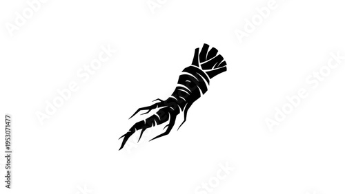Black silhouette of ginseng root on white background