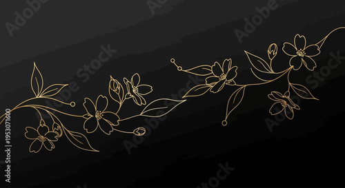 Golden Floral Flourish: A delicate branch of gold-etched blossoms, artfully arranged against a dark backdrop. The composition evokes elegance and timeless beauty.