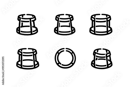 A set of minimalist line art icons depicting a circular frame