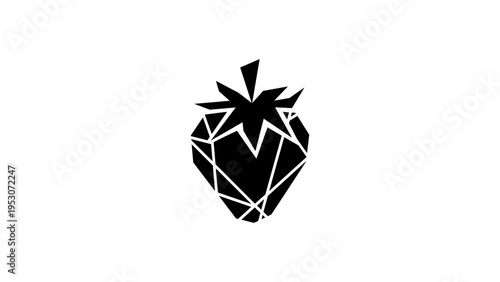 Geometric strawberry design: modern black low poly fruit art