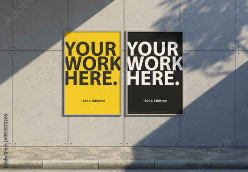 Two Vertical Billboard Posters Mockup on the concrete wall