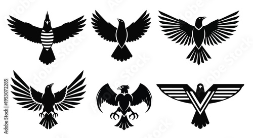 Six distinct heraldic eagle designs with varied symbols and postures
