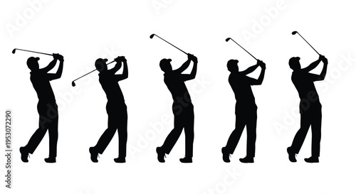 Sequence of a golfer's swing positions during a putt on the green