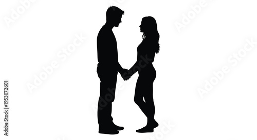 Silhouette of a romantic couple holding hands in love