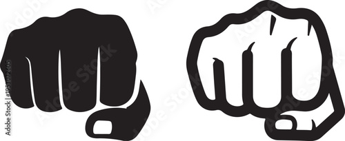 Minimal Front Facing Fist Silhouette, Tight Grip Hand Symbol, Smooth Black Vector Shape 