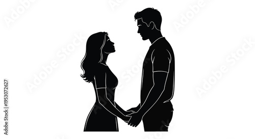 Silhouette of a romantic couple holding hands in love
