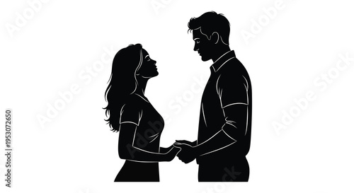 Silhouette of a romantic couple holding hands in love