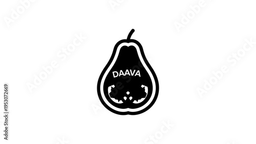 Minimalist black and white pear logo design with cutout name