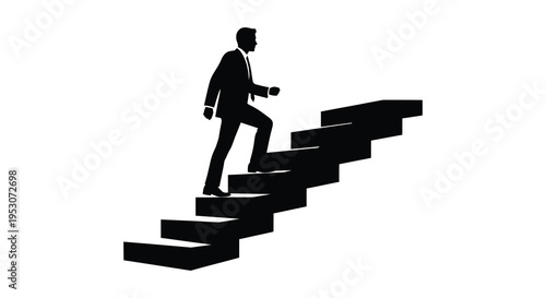 Silhouette of a man climbing up a staircase to success