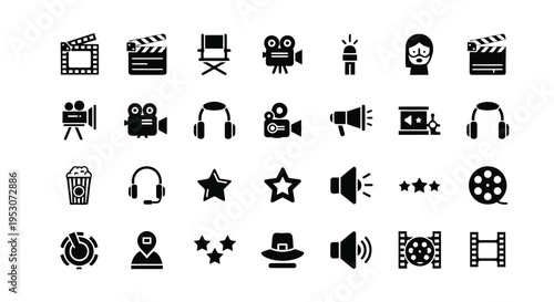 Collection of icons representing various aspects of filmmaking and media production