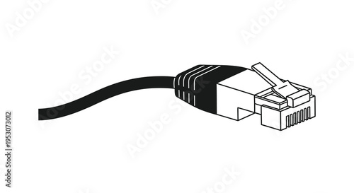 Ethernet cable connector plug with attached cord silhouette