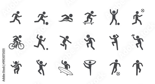 Classic icons representing various sports and physical activities for recreational use