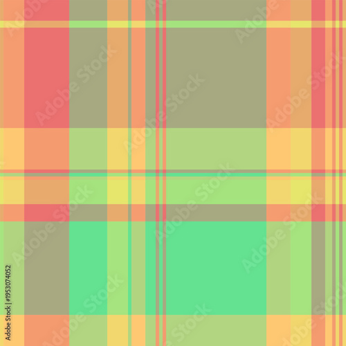 Discount background texture fabric, upscale tartan textile check. Long pattern seamless plaid vector in green and orange colors.