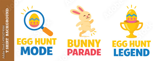 Cute colorful easter egg hunt graphic design with bunny and trophy icons isolated on transparent background perfect for tshirts posters and invitations