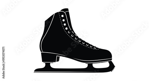Silhouette of a black ice skate on white background