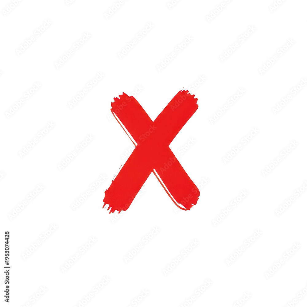 Fototapeta premium Red brush stroke x mark symbol isolated on transparent background