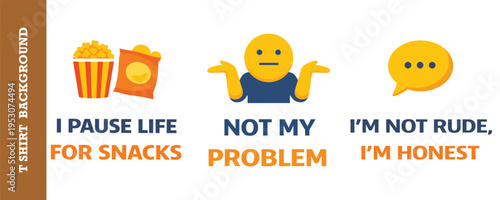 Funny humorous t shirt background design with snack food and honest expressions isolated on transparent background perfect for casual apparel prints and social media graphics
