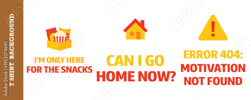 Funny motivational humor design with snack box house and error message illustration for procrastination concept isolated