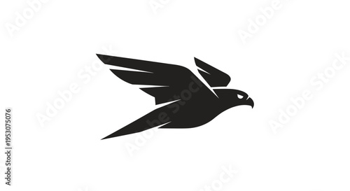 Silhouette of a soaring falcon, abstract bird of prey in flight, dynamic wing spread