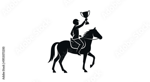 Equestrian Rider Silhouette Holding Trophy on Horseback