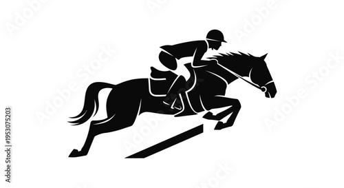 Equestrian Rider and Horse Jumping Over Obstacle Silhouette