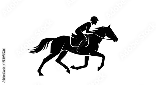 Silhouette of a jockey riding a horse in full gallop, dynamic, equestrian sport