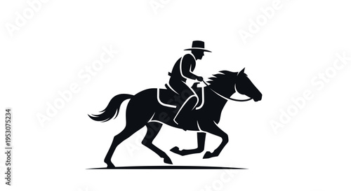 Silhouette of a cowboy riding a horse in motion, western style