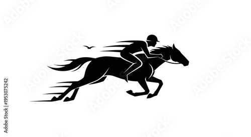 Silhouette of a jockey riding a fast horse, horse racing concept, motion blur
