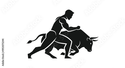Man wrestling bull silhouette, strength, power, challenge, sport, ancient greek myth