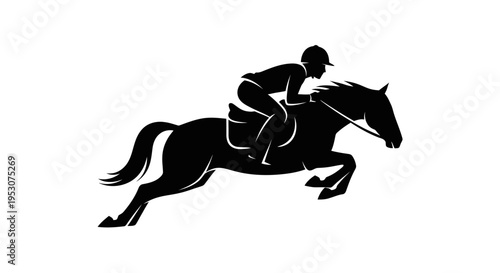 Equestrian Rider Silhouette Jumping Horse Black and White