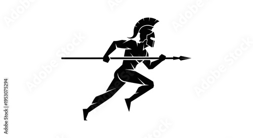 Spartan warrior running with spear, ancient Greek warrior silhouette, athletic fitness
