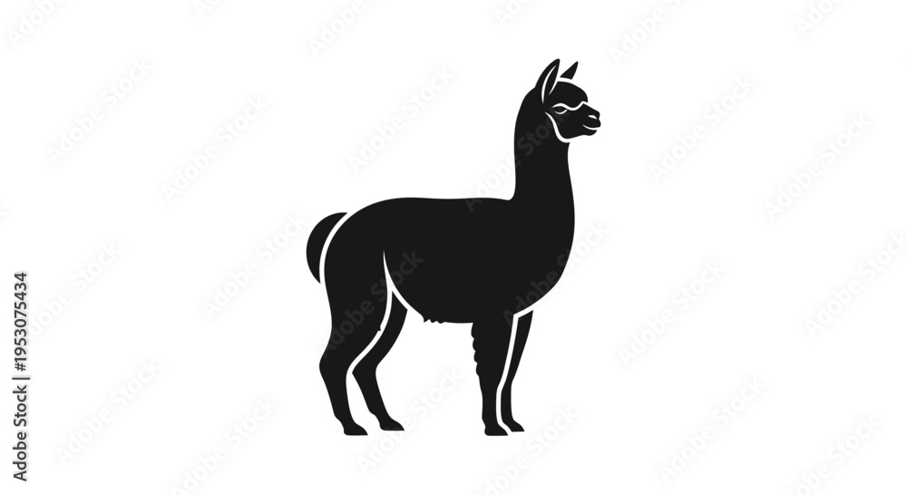 Fototapeta premium Black llama silhouette icon on white background, vector illustration