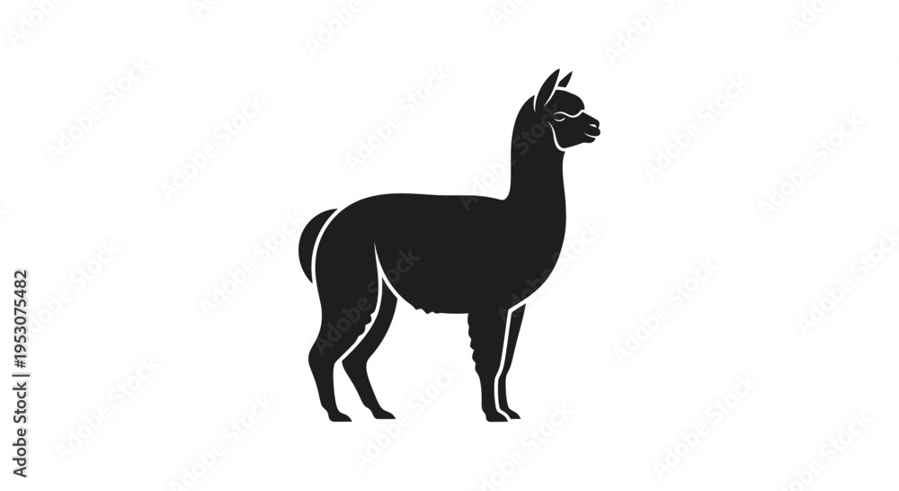Fototapeta premium Black Alpaca Silhouette Vector Icon - Isolated on White Background