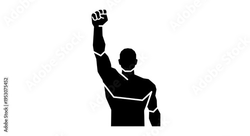 Silhouette of a person with raised fist, symbol of protest, power, and solidarity.