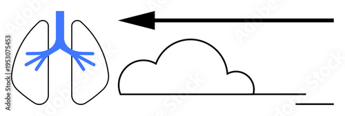 Air pollution concept. Diagram showing lungs, arrows indicating airflow, and pollution effects. Air pollution highlights its impact on health and environment. For medical, environmental, climate