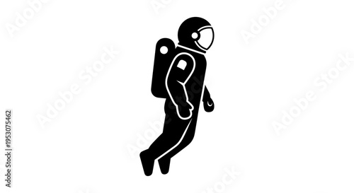 Astronaut floating in space, white background, graphic silhouette